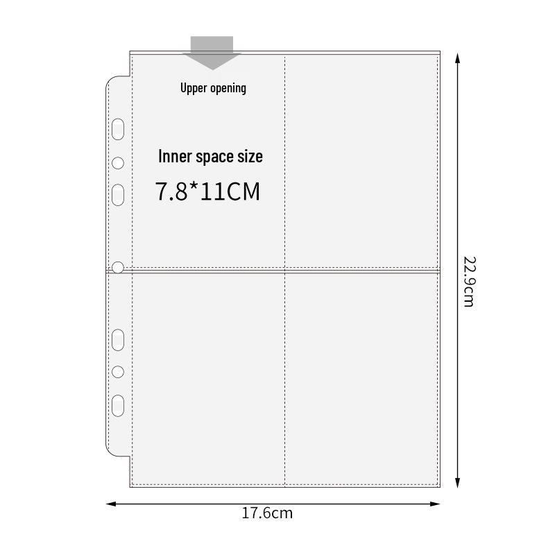A5 7-Hole Compact Card Holder Pages, Universal 2/3/6-Hole, Single-Sided Non-Slip, PP Four-Grid Layout.