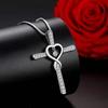 Luxury Zircon Crown Cross Necklace For Women Ladies Rhinestone Love Pendant Necklace Clavicle Chain Jewelry Prayer Gift