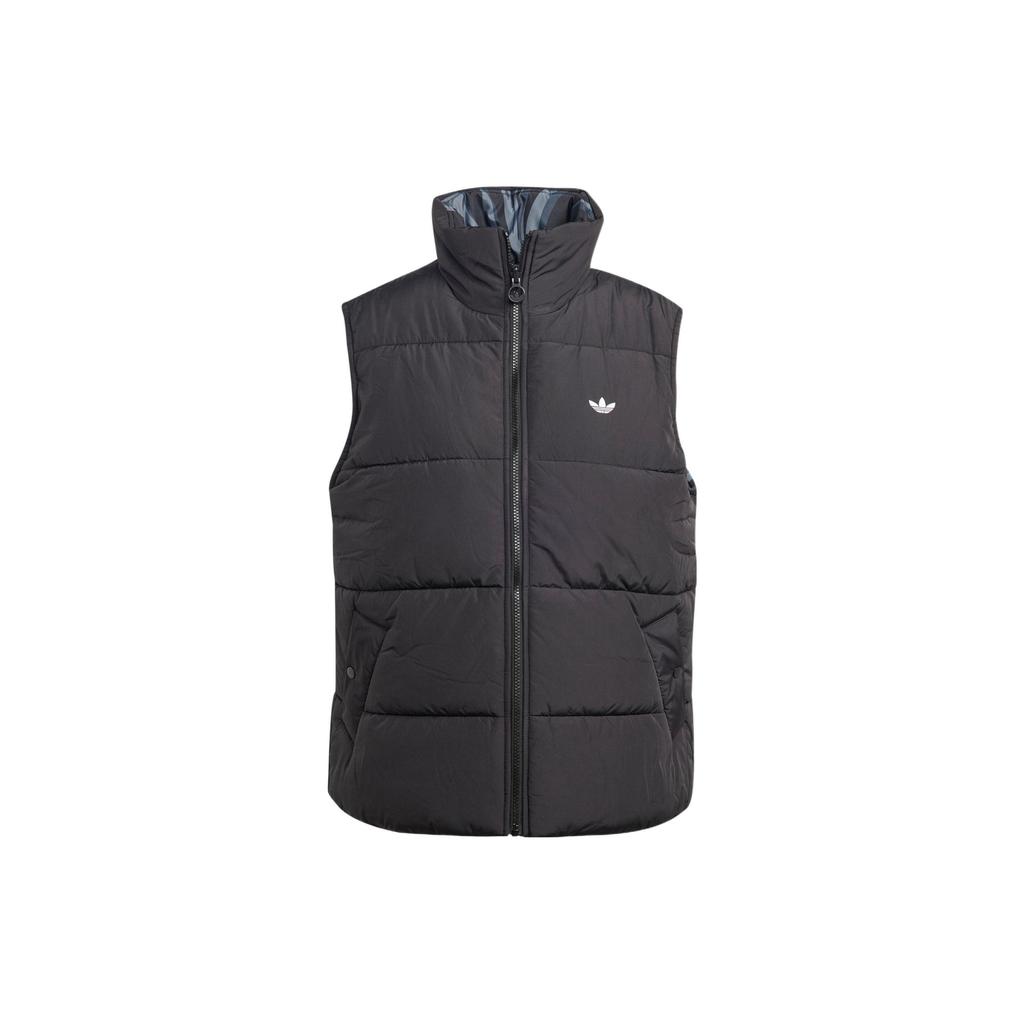Adidas Originals Solid Color Brand Print Logo Zip Stand Collar Vest Women Vests Black IJ8187