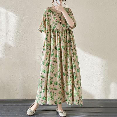 Manica corta Taglie forti cotone vintage floreale nuovo in abiti da donna casual larghi e lunghi estivi