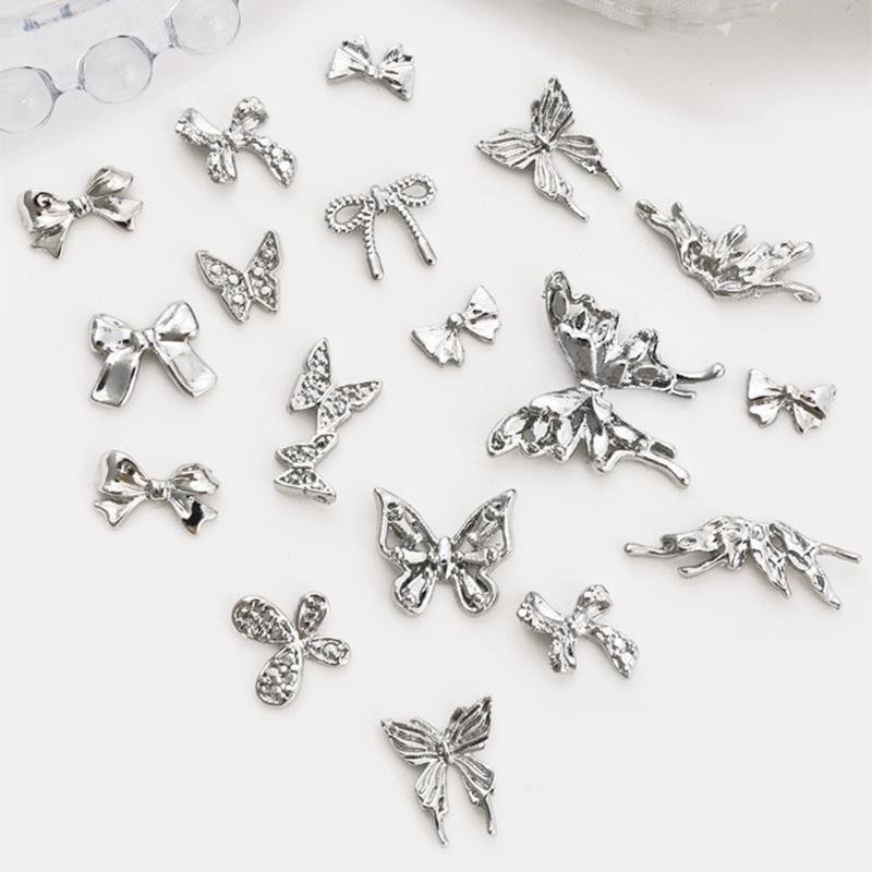 10 Pcs/Set 3D Bows Nails Charms Sparkling Butterfly Nails Charms Alloy Manicure Supplies Nails Art Decorations for Women