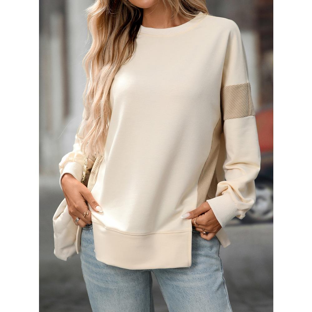 Autumn and Winter Round Neck Color Blocked Versatile Casual Loose Women's Hoodies & Sweatshirts