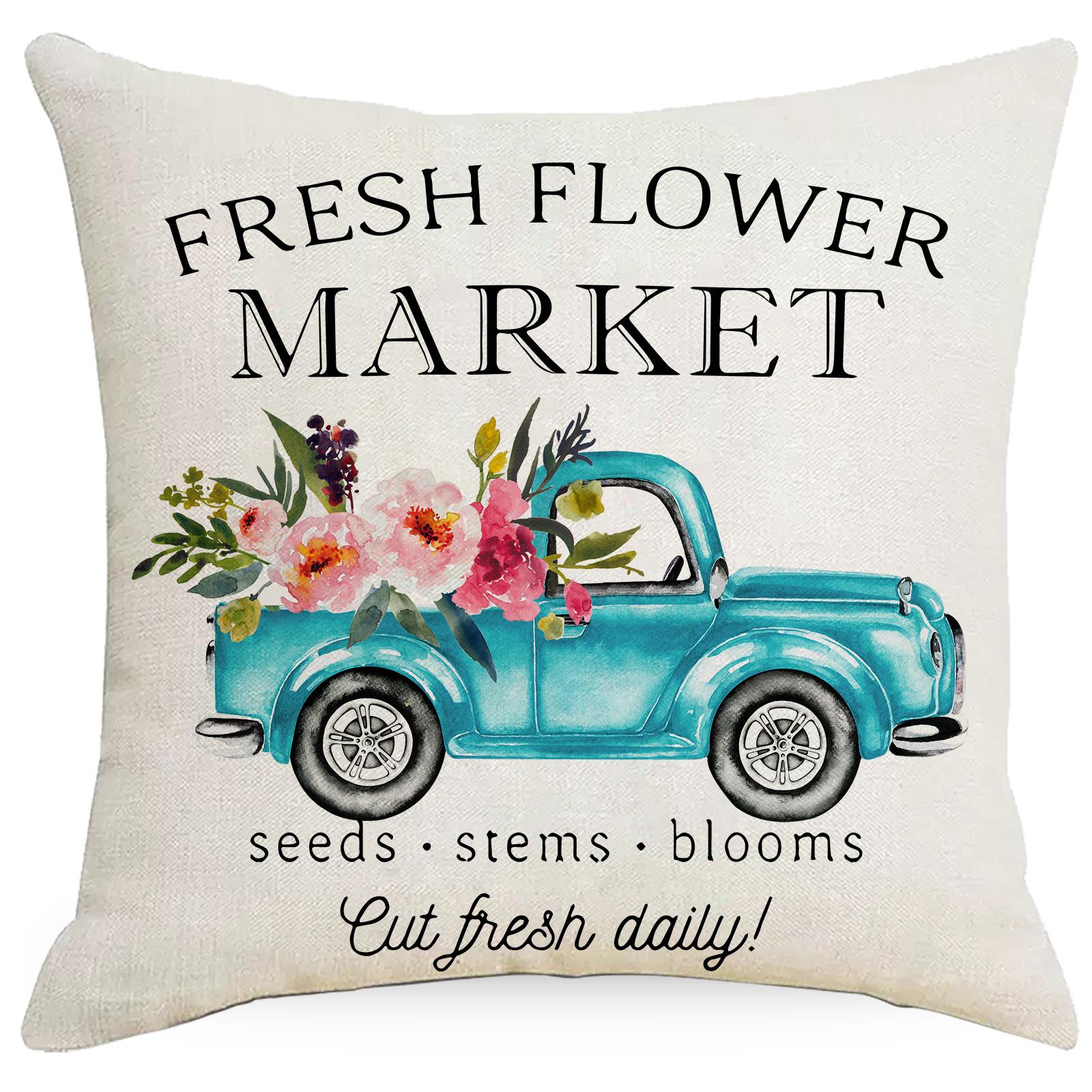 

Весенняя льняная наволочка Весна Лето Цветок Велосипед Грузовик Дом Гостиная Подушка Спинка 45 * 45Cm without pillow core