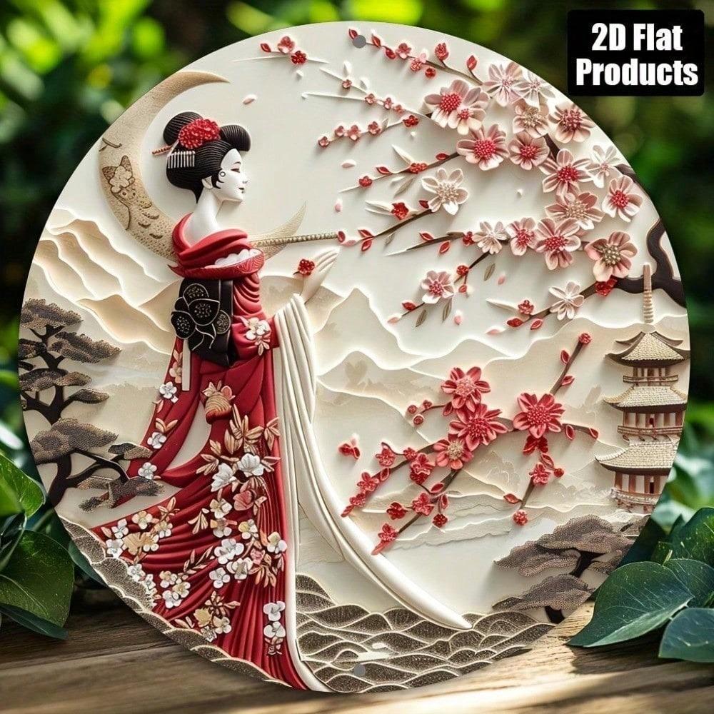 Placca Metallica Retrò - Arte Vintage Kimono Giapponese, Decorazione Piatta in Alluminio 2D per Casa Bar Caffè