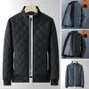 Herbst Winter Herren Rauten Geprägte Jacke Stehkragen Langarm Fleecefutter