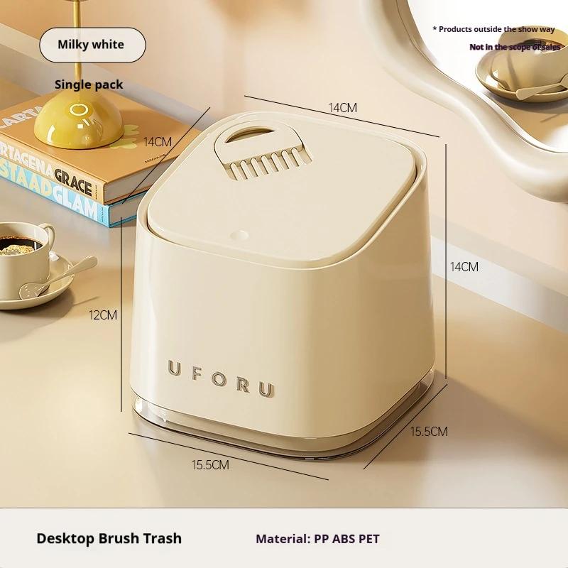 Desktop Mini Trash Can Press To Open The Cover Plastic Trash Can Household Living Room Bedroom Rubbish Storage Bucket