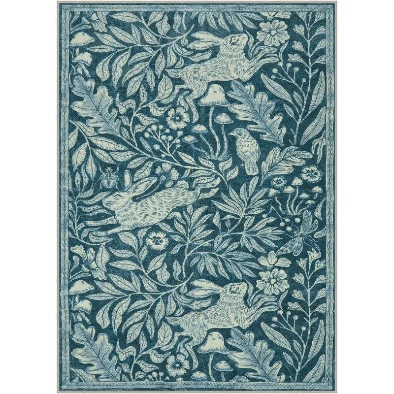 

Living Room Carpet Soft Washable Rugs for Dining Room Vintage Print Green Bedroom Carpets Stain Resistant Coffee Table Floor Mat 50x80cm (19x31inch)