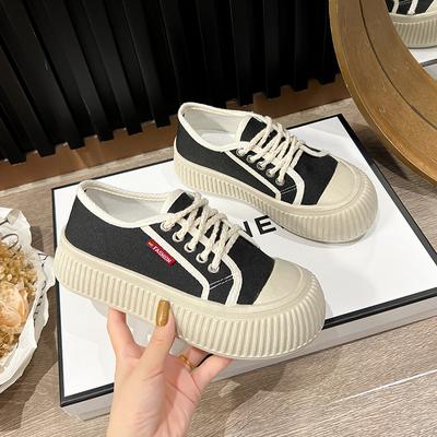 Thick-soled Xiaoxiangfeng Biscuits Canvas Shoes Women's 2024 Autumn New Casual Board Shoes Versatile Student Versatile White Shoes