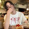 Fat mm pure cotton white short-sleeved t-shirt women's new popular summer design American half-sleeved loose top