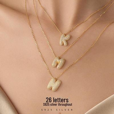 Banyan Tree S925 Silber-Halskette mit 26 Buchstaben und Diamant-Bubble für Damen – Schlüsselbeinkette im europäischen und amerikanischen Hip-Hop-Stil.