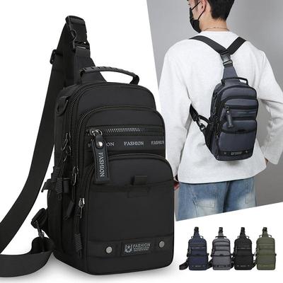 Casual Multi Pockets Men Chest Bag Shoulder Bag Multifunction Sports Message Bag Solid Color Cloth Crossbody Bag Travel