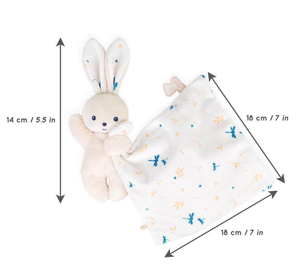 KALOO - Carré Douceur - Doudou Coniglio Bianco Delicato - Peluche Per Neonati - Quadrato 18 X 18 Cm Bianco - Materiali Ecosostenibili - Confezione