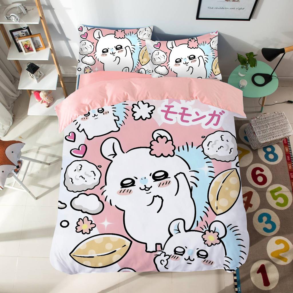 Cartoon Chiikawas Cute Themed Bedding Set Colorful Print Polyester Student Dormitory Bed Sheet Quilt Cover Kid Gift Home Textile