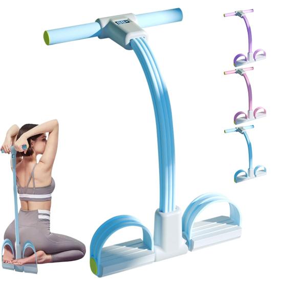 Pedal Ankle Puller with Counter 4/6-Tube LED Display Resistance Band with Handle Elastic Yoga Sit-up Pull Rope Pedal Tensioner Exerciser Equipment