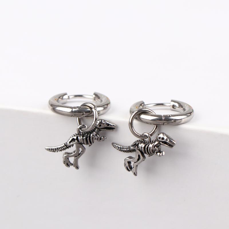 Punk Dinosaur Hoop Earring For Men Tyrannosaurus Rex Skeleton Earrings Stainless Steel Dinosaur Enthusiast Jewelry Gift