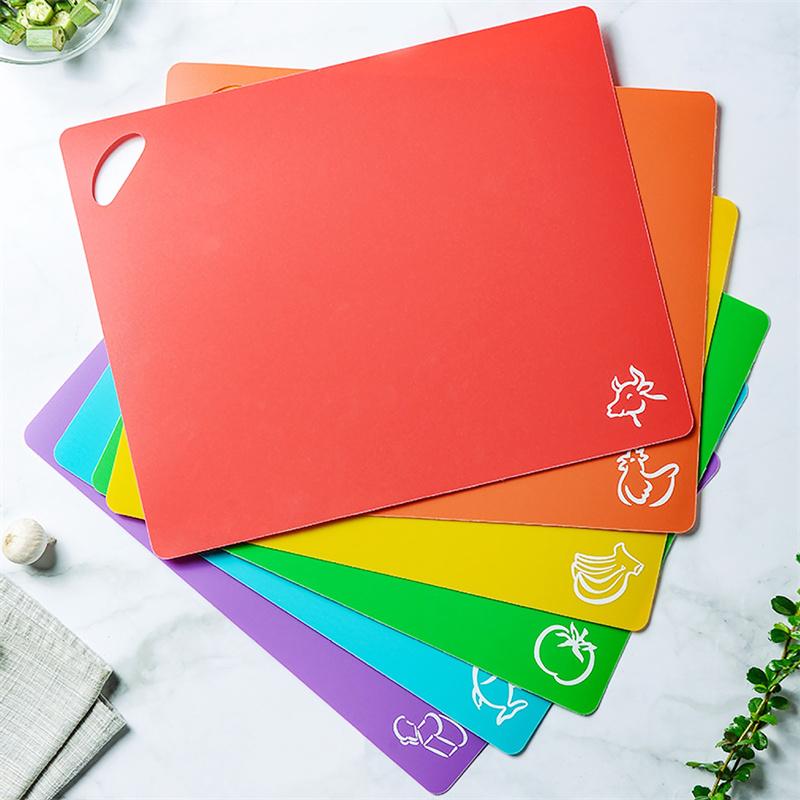 6Pcs Colorful Flexible Plastic Non-slip Chopping Block Christmas Cutting Board Cutting Mats With Food Icons Kitchen Tools