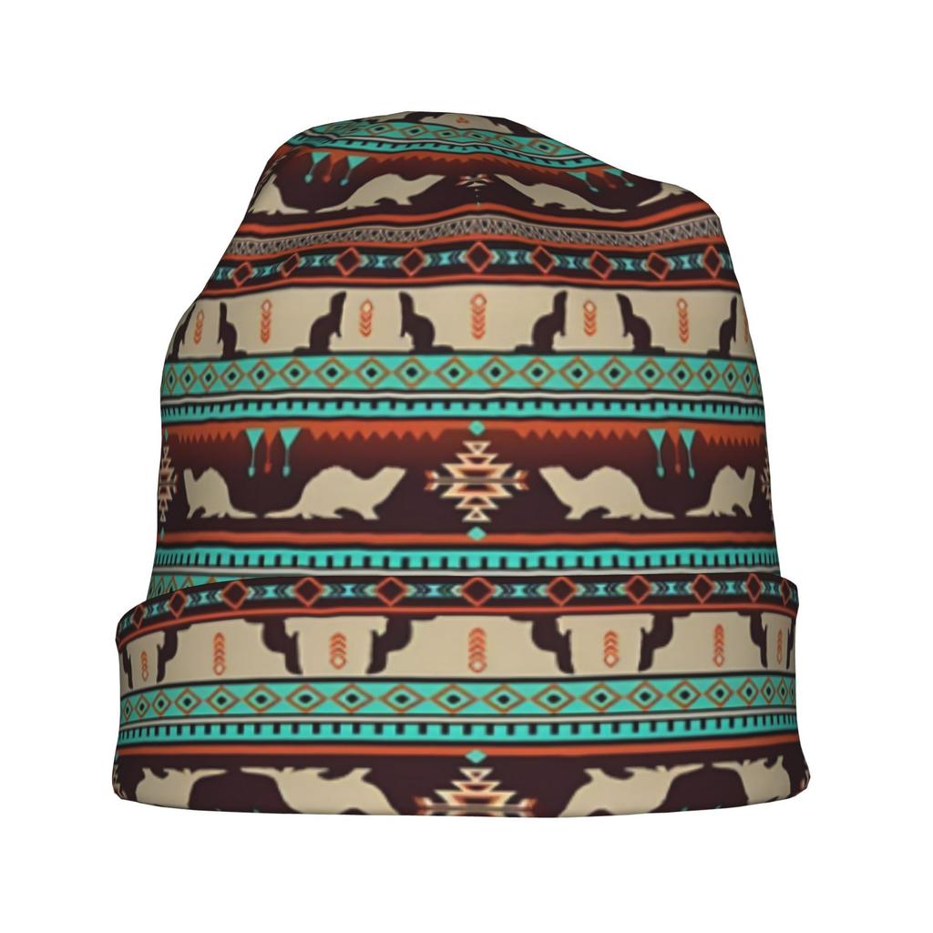 ZLIENSZUS Boho Ferret Print Knit Hat for Adults - Bohemian Ferret & Sunset, Flat Suitable for City Walks, Casual Outfits, Weekend Wear, Stylish Everyd