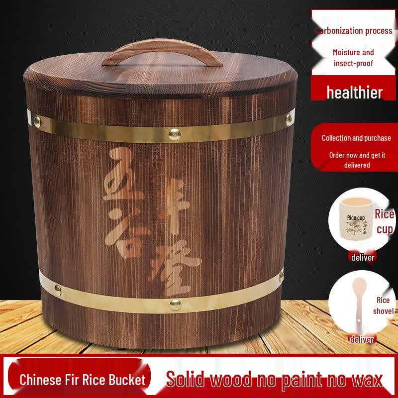 MinNai Solid Wood Rice Storage Bin 30L Capacity