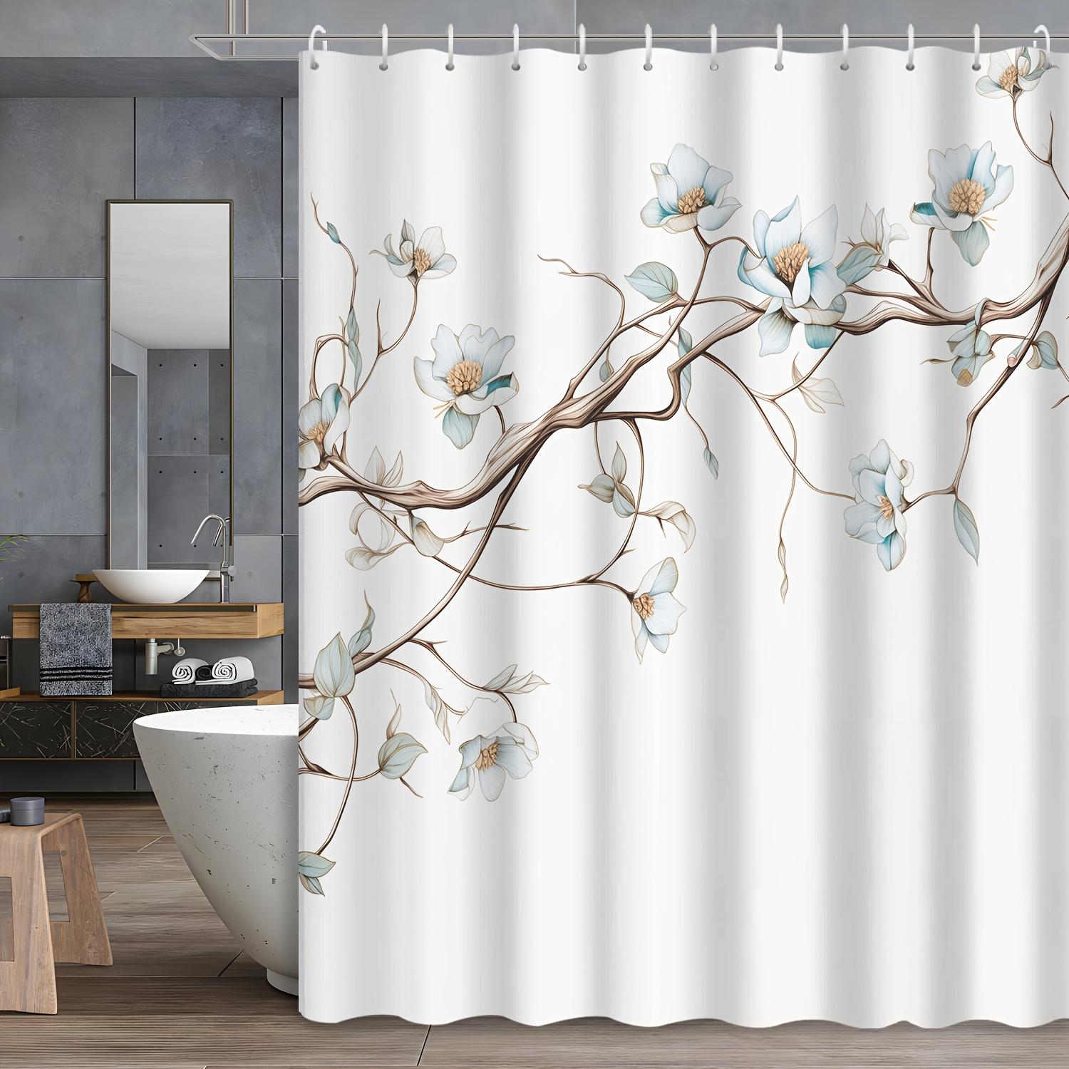 

1Pcs Chinese Style Elegant Watercolor Blue Floral Chandelier Bathroom Shower Curtain,Bathroom Decoration,Bathroom Accessories W60H190(CM)-1 Pcs