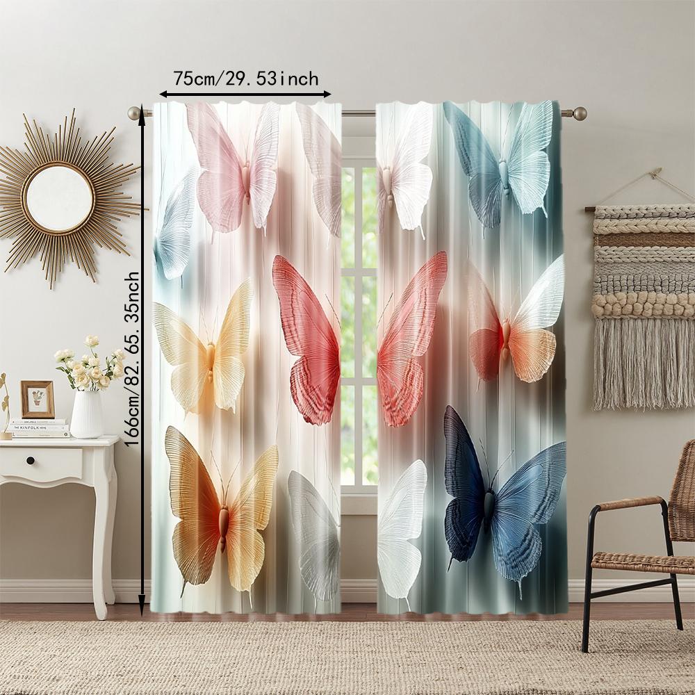 2 pcs   versatile polyester transparent curtains for home decoration Elegant Butterfly 1 for use in bedrooms and living rooms