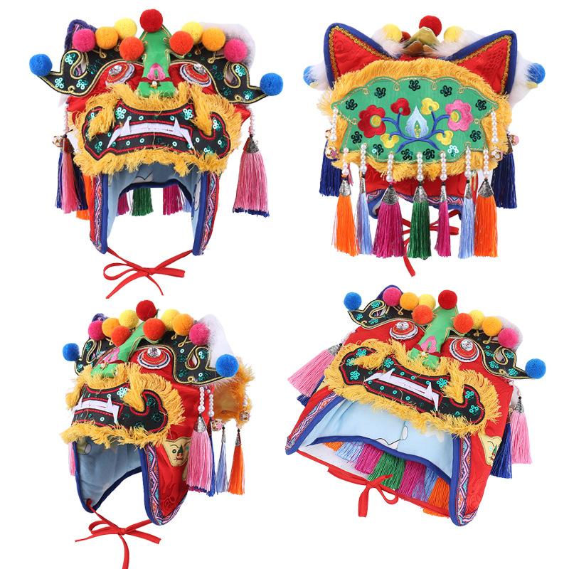 New Year of the Sheep Ethnic Style Thickened Velvet Lion Hat Boys and Girls Spring Festival Cute Tiger Head Hat Fringed Ear Hat