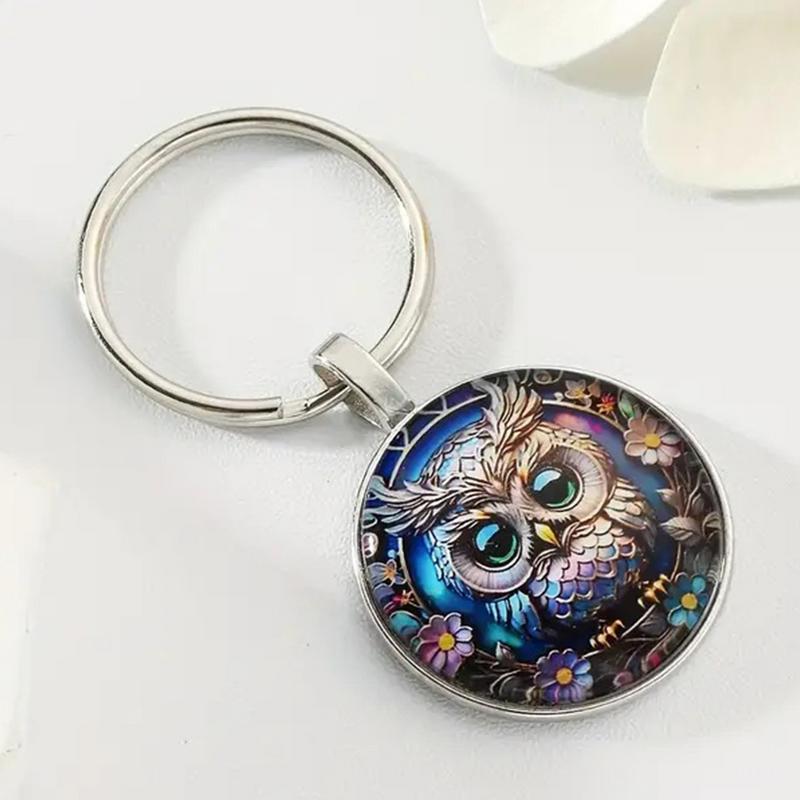 1pcs Owl Pattern Circular Alloy Keychain Pendant Metal Key Ring Backpack Charm Jewelry Car Key Chain Rings Decorative