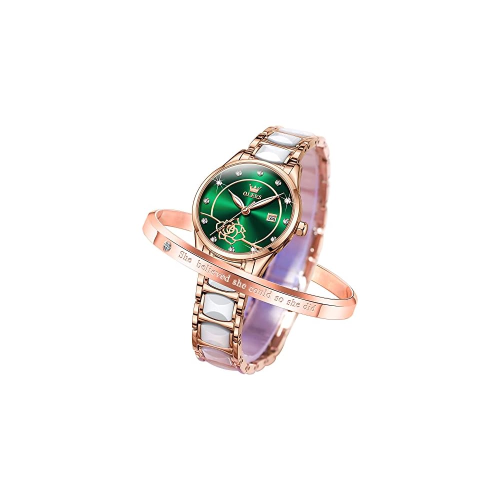 OLEVS Women s Cute Green Watch Japanese Movement Date Display Luminous Waterproof Gift