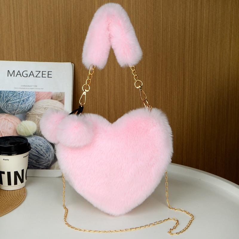 Plush Heartshaped Handbag For Women With Chain Strap And Large Capacity For Daily Use