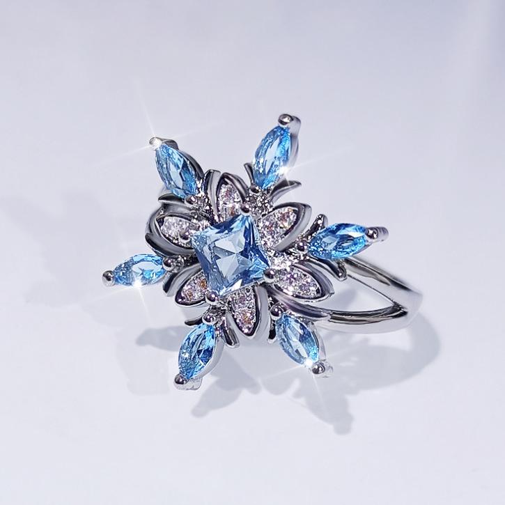 

Классический комплект свадебных украшений, кольцо «Снежинка», серьги с синим цирконием, комплект колец и ожерелья