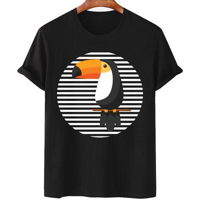 T-shirt tricoté en coton noir imprimé Toucan tropical, grande taille, unisexe, décontracté, toute l'année