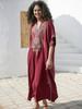 EDOLYNSA Wine Red Women Embroidered Kaftan Robe Long Dress Outfit Soft Boho Vacation Relaxed Beach Wear Lounge Wear Moo Moo Dress Q1654