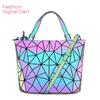 Bolsa feminina geométrica diamante bolsa de ombro dobrável bolsa balde luminosa laser holográfica