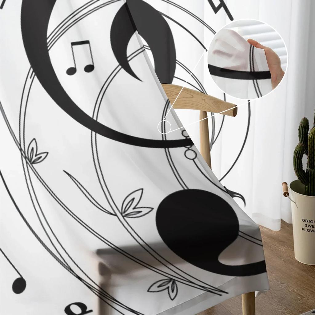 Music Symbol Black And White Art Chiffon Sheer Curtains for Living Room Bedroom Decoration Window Voiles Tulle Curtain Drapes