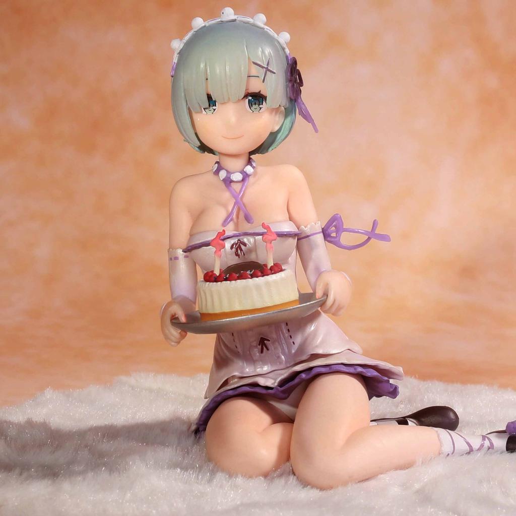 13CM Anime Zero kara Hajimeru Isekai Seikatsu Rem Birthday Cake Happy Birthday Sitting Model Toy Gift Action Figure With Base