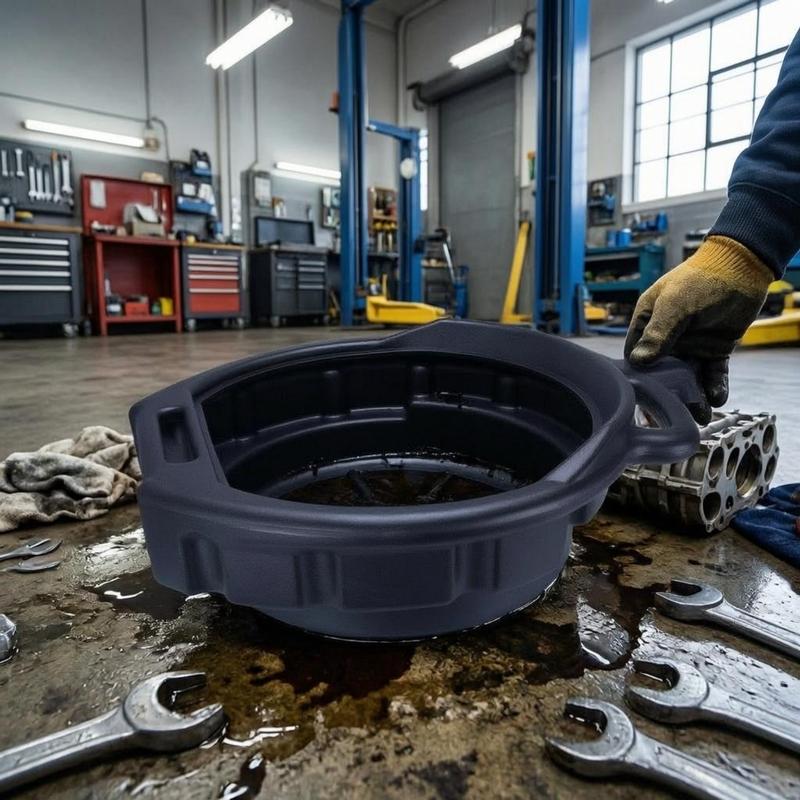 Oil Drain Pan Wide Rim Oil Collection Basin Plastic Drain Pan Black Parts Cleaning Basin Sturdy for Workshop