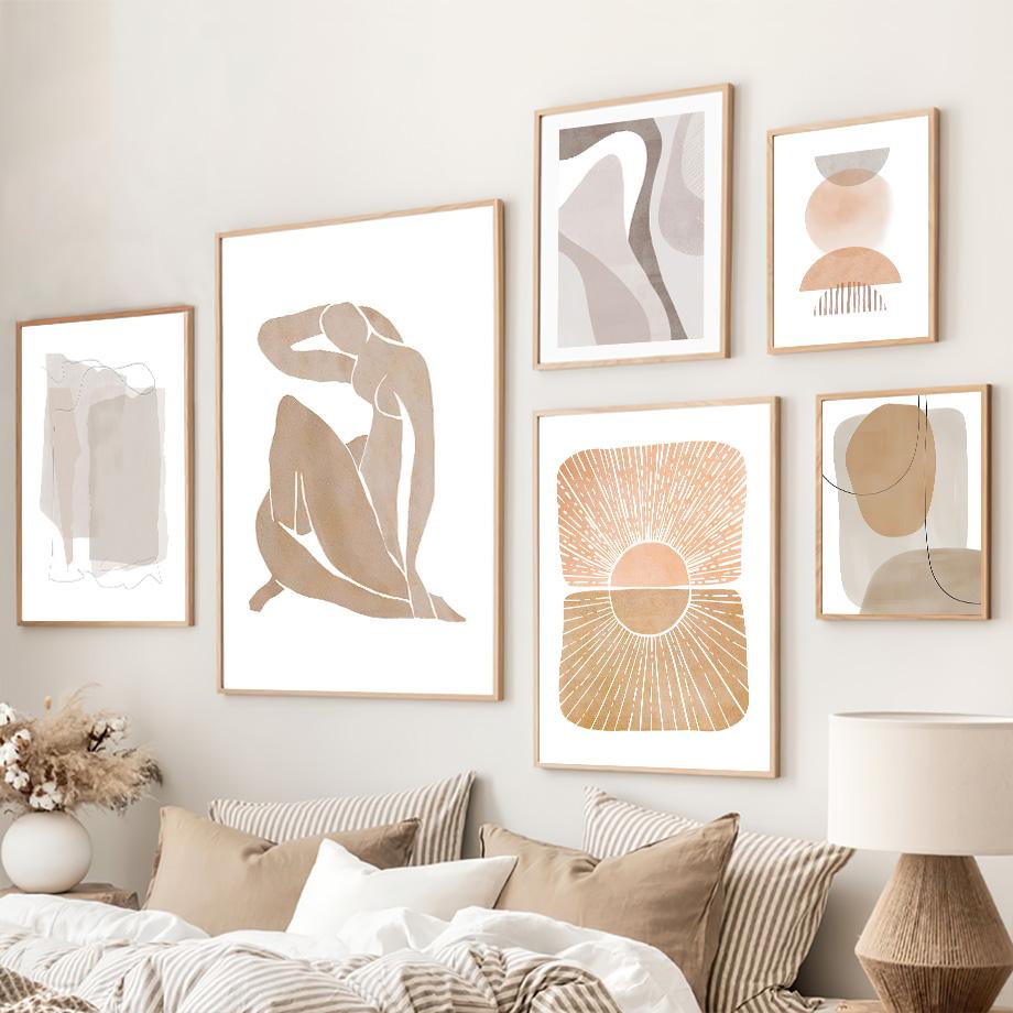 Stampe di poster da parete con forme geometriche minimaliste Boho, dipinti su tela nordici, quadri astratti, decorazioni per il soggiorno