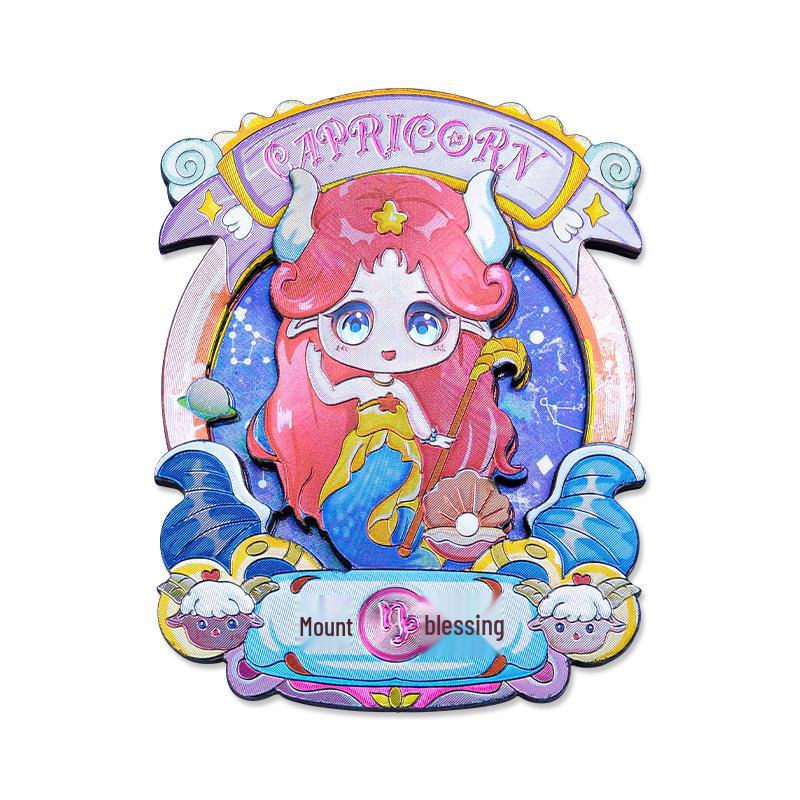 Soft Magnetic Wooden & Aluminum Foil Cartoon Zodiac Refrigerator Magnet Set