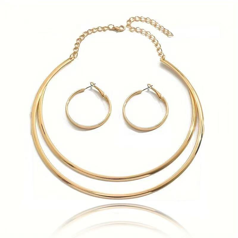Ретро нишевая личность мода простые большие серьги серьги колье набор геометрический глянцевый дизайн