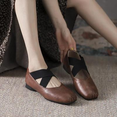 Ballerinas für Damen Neuer Französischer Stil Flacher Ausschnitt Überkreuzbindung Quadratische Zehenpartie Flache Sohle Einzelner Schuh Retro Mary Jane Schuhe Ballerinas