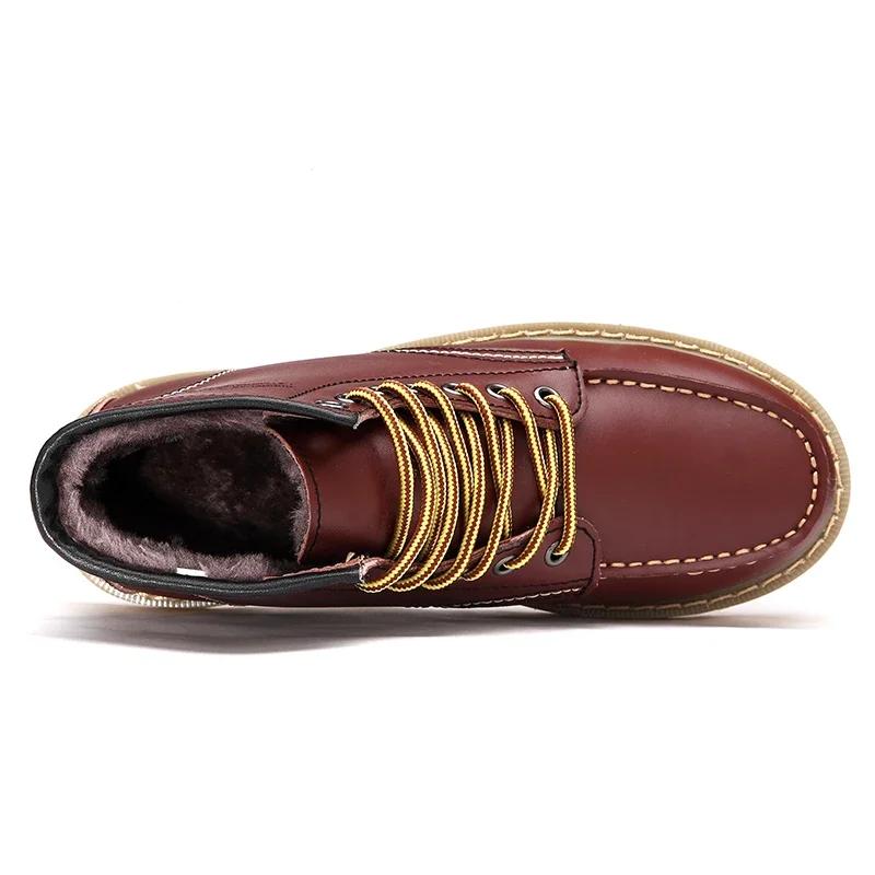 Mode Winter Warme Herren Schneestiefel Lederstiefel mit Fell Herren Handgefertigte Wasserdichte Stiefeletten Rutschfest Hoher Schaft Herren Arbeitsschuhe