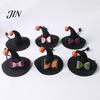 Elastic Strap Pet Hat Halloween Cat Wizard Hat, Bent Pointed with Pumpkin Bell, Small Dog Sequined Bow Festive for Cats Dogs