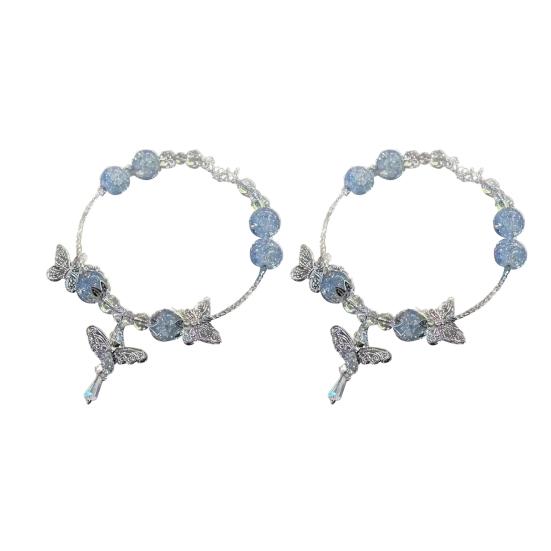 1/2Pcs Women Bracelet Burst Texture Fairy-Like Feeling Stacked Chinese Aesthetics Bracelet with Butterfly Pendant