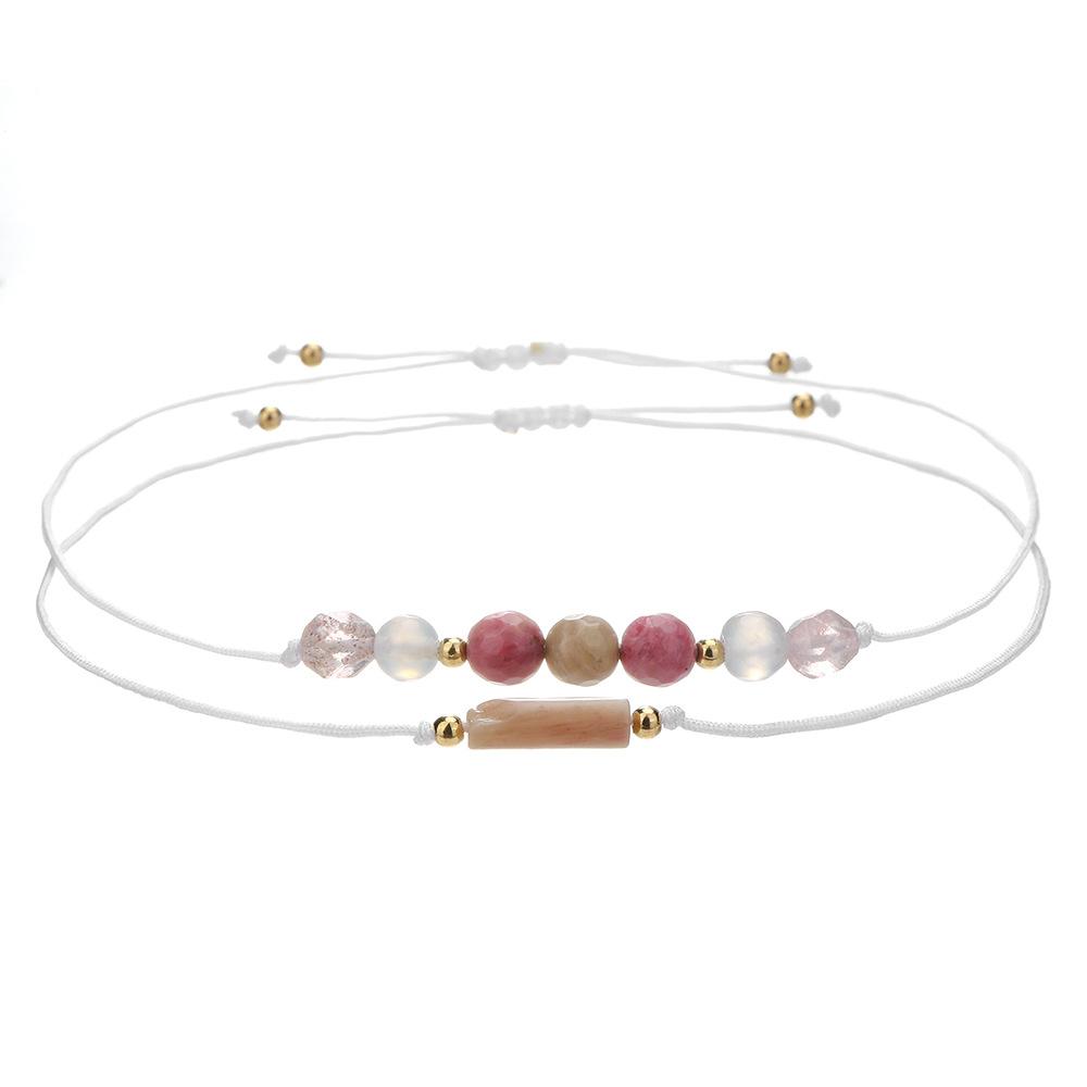Woven Handmade Beaded Stone Bracelet Cylindrical Amethyst Tiger Eye Powder Crystal Bracelet Couple Friendship Bracelet