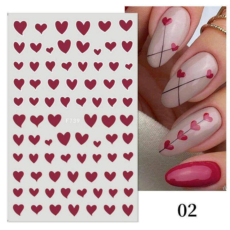 Black White Red Nail Art Manicure DIY Love Heart 3D Nail Stickers Design Decals