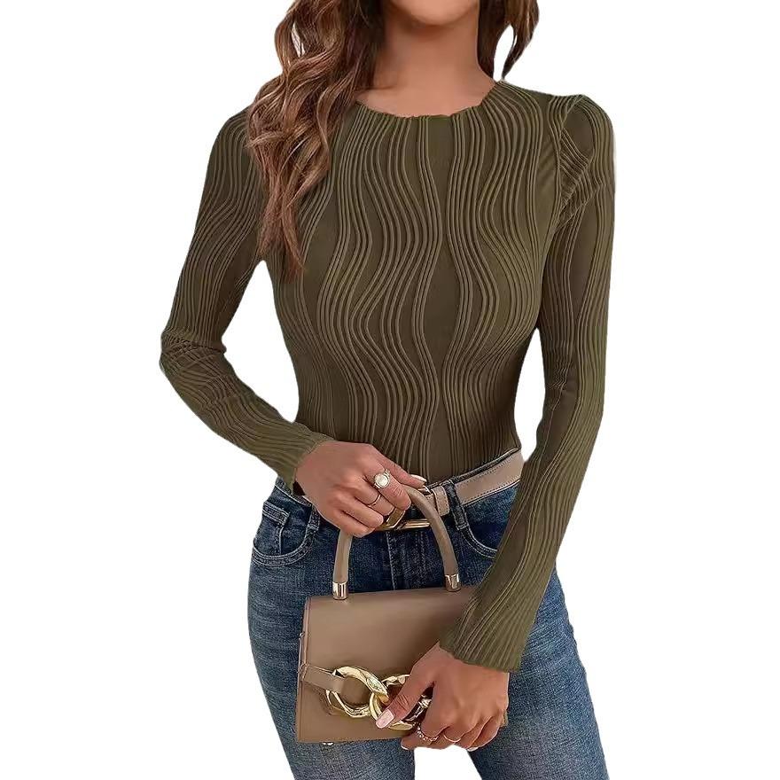 

Women s Tops Cute Long Sleeve Crewneck Blouses Plain Slim Fit Fall Shirts Textured Knit Basic T Shirts Round Neck T-Shirt Sexy Base Layer Top S армия зеленый