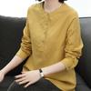 Cotton Linen Shirt Women's Long Sleeved Loose Spring Outfit Stand Up Collar Fashionable Plus Size Casual Linen Top