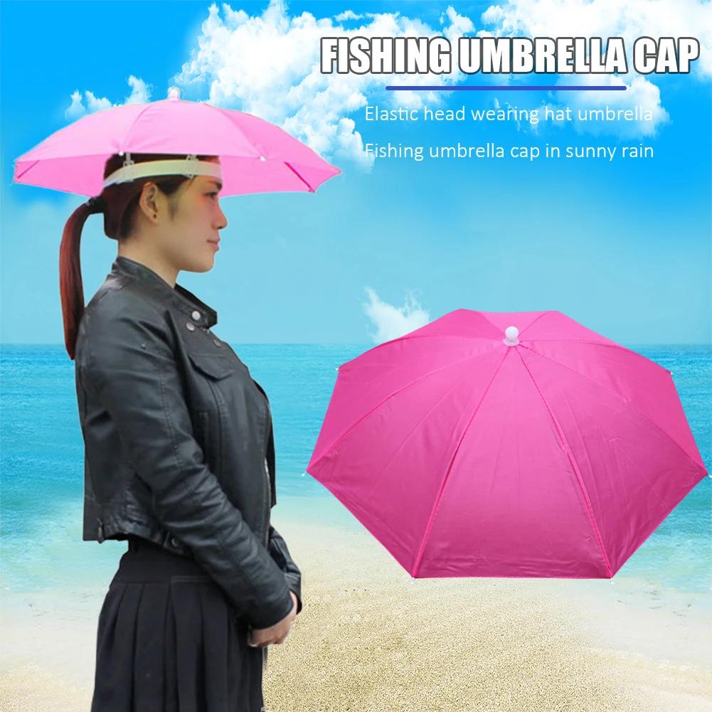 Foldable Umbrella Hat Outdoor Fishing Hats Sun Shade Headwear Anti-Rain Head-Mounted Hiking Camping Shade Umbrella Caps