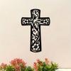Vintage Floral Metal Wall Art Black White Cross Decor for Living Room Bedroom Office Christmas Gift