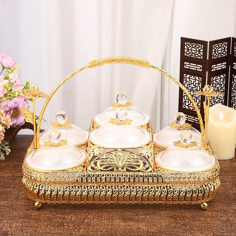 

Classical light luxury six-grid acrylic fruit plate, exquisite high-end pattern, portable fruit snack dessert fruit basket 28X41X29cm золотой