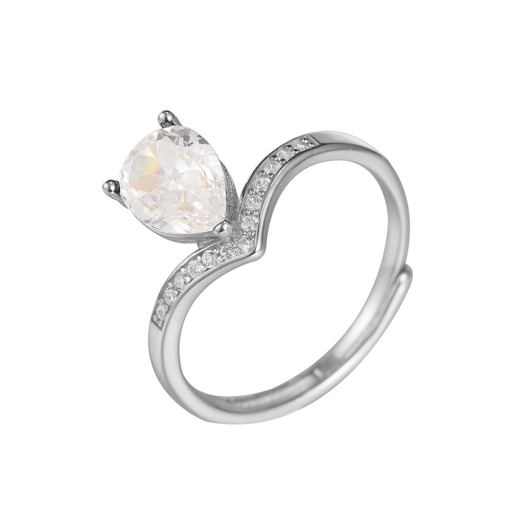 S925 silver crown ring women's V-shaped zircon live adjustable ring literary and retro jewelry green diamond jewelry